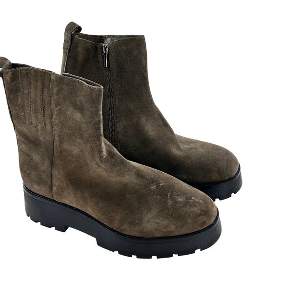 Vince Camuto Neframes Boots 8 Green Suede NWOT Lug Combat Moto Chelsea Booties - Picture 4 of 6